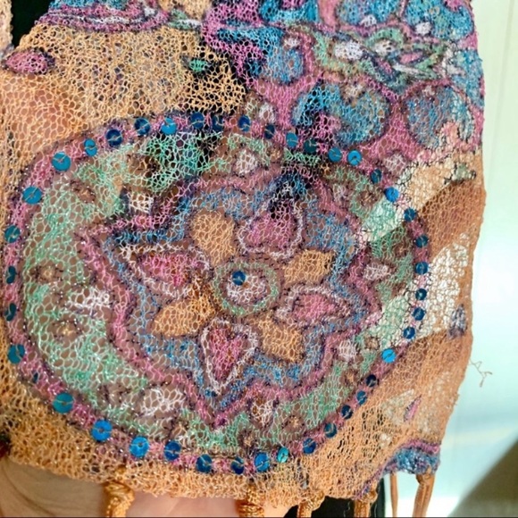 Netted Mandala Print Sequined Tassel Scarf - Picture 4 of 8